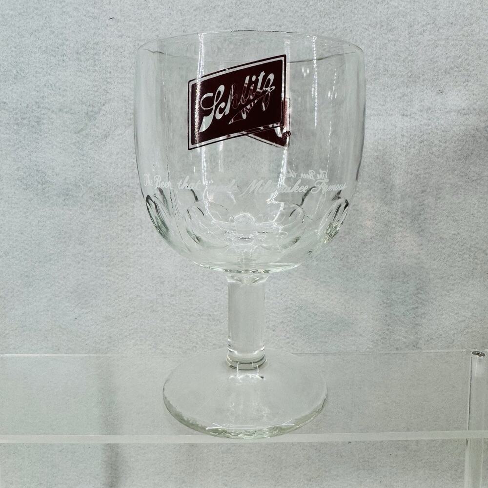 Vintage Schlitz 6" Beer Clear Glass Pedestal Footed Stemmed Thumbprint Goblet